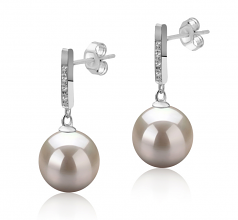 Janet Blanc 9-10mm AAAA-qualité perles d'eau douce 925/1000 Argent-Boucles d'oreilles en perles