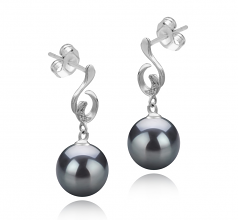 Priscilla Noir 8-9mm AAAA-qualité perles d'eau douce 925/1000 Argent-Boucles d'oreilles en perles