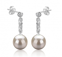 Ariel Blanc 9-10mm AAAA-qualité perles d'eau douce 925/1000 Argent-Boucles d'oreilles en perles