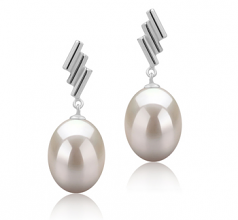 Ursula Blanc 9-10mm AAA-qualité perles d'eau douce 925/1000 Argent-Boucles d'oreilles en perles