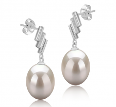 Ursula Blanc 9-10mm AAA-qualité perles d'eau douce 925/1000 Argent-Boucles d'oreilles en perles