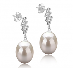 Ursula Blanc 9-10mm AAA-qualité perles d'eau douce 925/1000 Argent-Boucles d'oreilles en perles