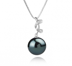 Angie Noir 11-12mm AAA-qualité de Tahiti 925/1000 Argent-pendentif en perles