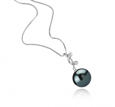 Angie Noir 11-12mm AAA-qualité de Tahiti 925/1000 Argent-pendentif en perles