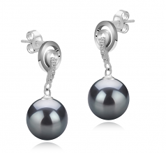 Madonna Noir 8-9mm AAAA-qualité perles d'eau douce 925/1000 Argent-Boucles d'oreilles en perles