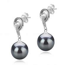 Madonna Noir 8-9mm AAAA-qualité perles d'eau douce 925/1000 Argent-Boucles d'oreilles en perles