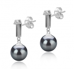 Aoife Noir 8-9mm AAAA-qualité perles d'eau douce 925/1000 Argent-Boucles d'oreilles en perles