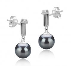 Aoife Noir 8-9mm AAAA-qualité perles d'eau douce 925/1000 Argent-Boucles d'oreilles en perles