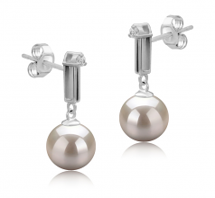 Aoife Blanc 8-9mm AAAA-qualité perles d'eau douce 925/1000 Argent-Boucles d'oreilles en perles