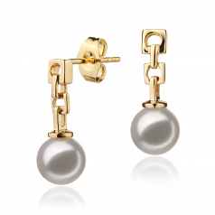 Blanc 6-7mm Hanadama - AAAA-qualité Akoya du Japon 585/1000 Or Jaune-Boucles d'oreilles en perles