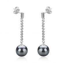 Porsha Noir 10-11mm AAA-qualité de Tahiti 925/1000 Argent-Boucles d'oreilles en perles