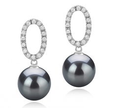 Sabrina Noir 9-10mm AAA-qualité de Tahiti 925/1000 Argent-Boucles d'oreilles en perles