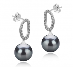 Sabrina Noir 9-10mm AAA-qualité de Tahiti 925/1000 Argent-Boucles d'oreilles en perles