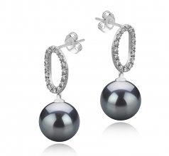 Sabrina Noir 9-10mm AAA-qualité de Tahiti 925/1000 Argent-Boucles d'oreilles en perles