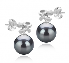 Marte Noir 9-10mm AAA-qualité de Tahiti 925/1000 Argent-Boucles d'oreilles en perles