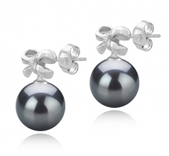 Marte Noir 9-10mm AAA-qualité de Tahiti 925/1000 Argent-Boucles d'oreilles en perles