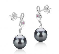 Cheryl Noir 9-10mm AAA-qualité de Tahiti 925/1000 Argent-Boucles d'oreilles en perles