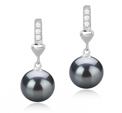 Erma Noir 9-10mm AAA-qualité de Tahiti 925/1000 Argent-Boucles d'oreilles en perles