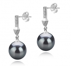 Erma Noir 9-10mm AAA-qualité de Tahiti 925/1000 Argent-Boucles d'oreilles en perles