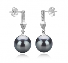 Erma Noir 9-10mm AAA-qualité de Tahiti 925/1000 Argent-Boucles d'oreilles en perles