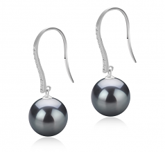 Janet fishhook Noir 10-11mm AAA-qualité de Tahiti 925/1000 Argent-Boucles d'oreilles en perles