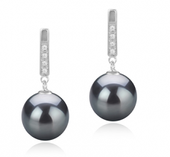 Janet Noir 9-10mm AAA-qualité de Tahiti 925/1000 Argent-Boucles d'oreilles en perles