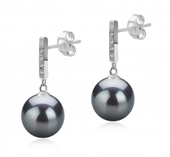 Janet Noir 9-10mm AAA-qualité de Tahiti 925/1000 Argent-Boucles d'oreilles en perles