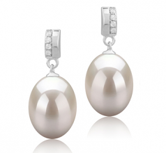 Karley Blanc 9-10mm AAA-qualité perles d'eau douce 925/1000 Argent-Boucles d'oreilles en perles