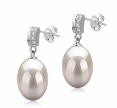 Karley Blanc 9-10mm AAA-qualité perles d'eau douce 925/1000 Argent-Boucles d'oreilles en perles