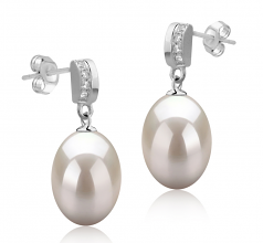 Karley Blanc 9-10mm AAA-qualité perles d'eau douce 925/1000 Argent-Boucles d'oreilles en perles