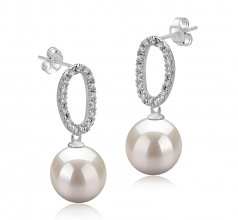 Sabrina Blanc 9-10mm AAAA-qualité perles d'eau douce 925/1000 Argent-Boucles d'oreilles en perles