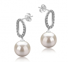 Sabrina Blanc 9-10mm AAAA-qualité perles d'eau douce 925/1000 Argent-Boucles d'oreilles en perles