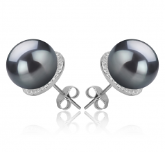 Tammy Noir 10-11mm AAA-qualité de Tahiti 925/1000 Argent-Boucles d'oreilles en perles