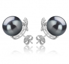 Berry Noir 10-11mm AAA-qualité de Tahiti 925/1000 Argent-Boucles d'oreilles en perles