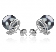 Berry Noir 10-11mm AAA-qualité de Tahiti 925/1000 Argent-Boucles d'oreilles en perles