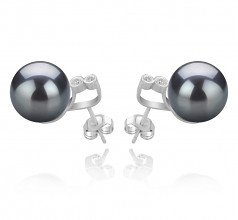 Hailey Noir 10-11mm AAA-qualité de Tahiti 925/1000 Argent-Boucles d'oreilles en perles