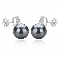 Hailey Noir 10-11mm AAA-qualité de Tahiti 925/1000 Argent-Boucles d'oreilles en perles