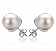 Tammy Blanc 10-11mm AAAA-qualité perles d'eau douce 925/1000 Argent-Boucles d'oreilles en perles