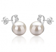 Hailey Blanc 10-11mm AAAA-qualité perles d'eau douce 925/1000 Argent-Boucles d'oreilles en perles