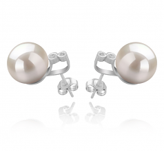 Hailey Blanc 10-11mm AAAA-qualité perles d'eau douce 925/1000 Argent-Boucles d'oreilles en perles