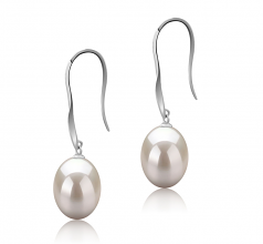 Bernice Blanc 9-10mm AAA-qualité perles d'eau douce 925/1000 Argent-Boucles d'oreilles en perles