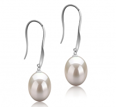 Bernice Blanc 9-10mm AAA-qualité perles d'eau douce 925/1000 Argent-Boucles d'oreilles en perles