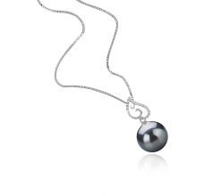 Belinda Noir 10-11mm AAA-qualité de Tahiti 925/1000 Argent-pendentif en perles