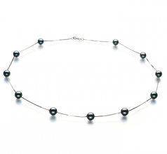 Tasse en étain Noir 6-7mm AA-qualité Akoya du Japon 585/1000 Or Blanc-Collier de perles