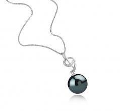 Sofie Noir 11-12mm AAA-qualité de Tahiti 925/1000 Argent-pendentif en perles