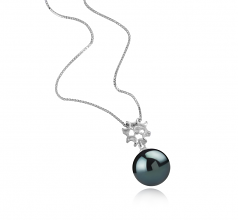 Tatiana Noir 11-12mm AAA-qualité de Tahiti 925/1000 Argent-pendentif en perles