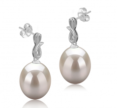 Lucille Blanc 9-10mm AAA-qualité perles d'eau douce 925/1000 Argent-Boucles d'oreilles en perles
