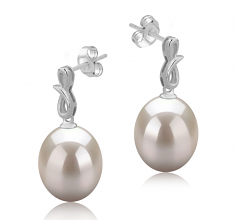 Lucille Blanc 9-10mm AAA-qualité perles d'eau douce 925/1000 Argent-Boucles d'oreilles en perles