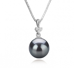 Ellice Noir 8-9mm AA-qualité Akoya du Japon 925/1000 Argent-pendentif en perles