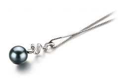 Greta Noir 6-7mm AA-qualité Akoya du Japon 585/1000 Or Blanc-pendentif en perles